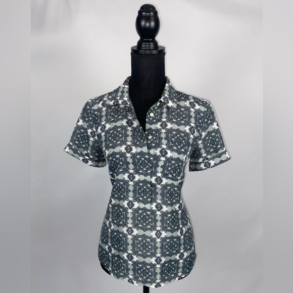 J.Crew Top Blouse Short Sleeve Geometric Pattern Size 2 - Picture 4 of 12